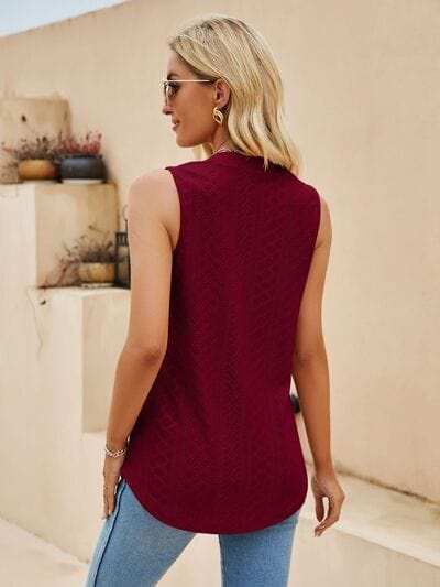 Eyelet Notched Tank - Trendsi - Flyclothing LLC