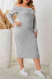 Plus Size Square Neck Long Sleeve Slit Dress - Trendsi