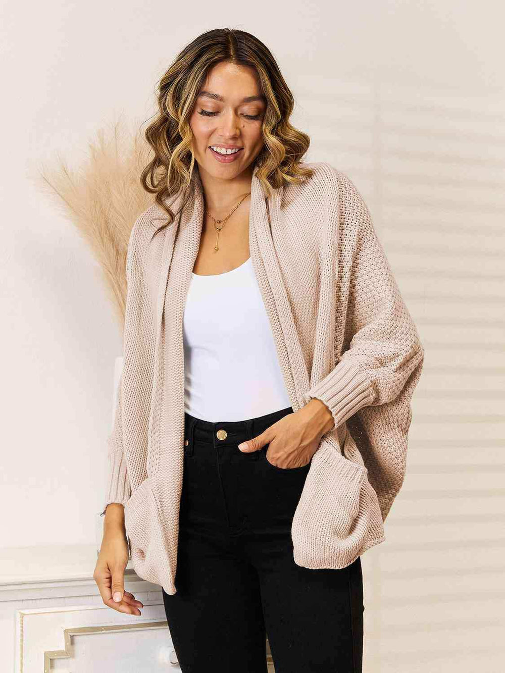 Open Front Cardigan with Pockets - Trendsi - Flyclothing LLC