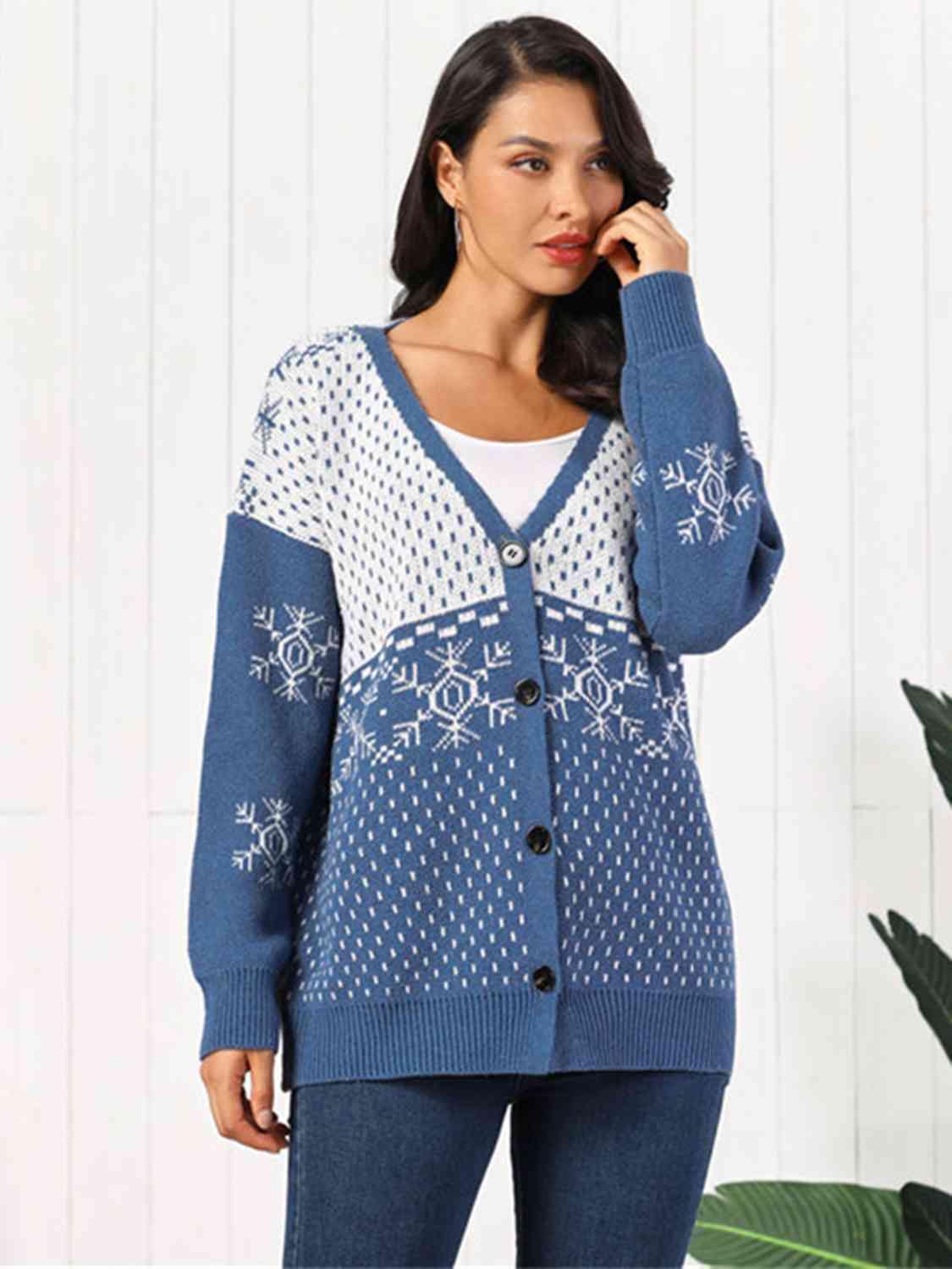 Snowflake Button Down Cardigan - Flyclothing LLC