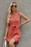 Tied Round Neck Sleeveless Sweater Dress - Flyclothing LLC