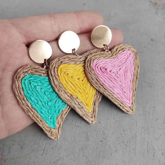 Raffia Grass Heart Teardrop Earrings - Trendsi
