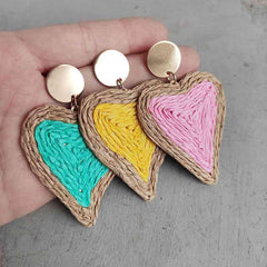 Raffia Grass Heart Teardrop Earrings - Trendsi