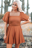 Square Neck Pleated Dress with Pockets - Trendsi - Flyclothing LLC