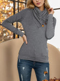 Buttoned Mock Neck Long Sleeve Blouse - Trendsi