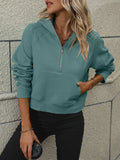 Zip-Up Raglan Sleeve Hoodie with Pocket - Trendsi - Flyclothing LLC