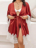 Plus Size Lace Patchwork Tie Front Robe - Trendsi - Flyclothing LLC