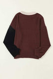 Contrast Round Neck Dropped Shoulder Sweater - Trendsi - Flyclothing LLC