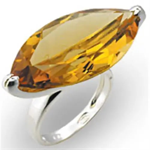 Alamode High-Polished 925 Sterling Silver Ring with AAA Grade CZ in Citrine - Alamode - Flyclothing LLC