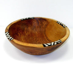 Handcarved Olive Wood Bowl 9 inch with Inlaid Bone - Jedando Handicrafts - Jedando Handicrafts