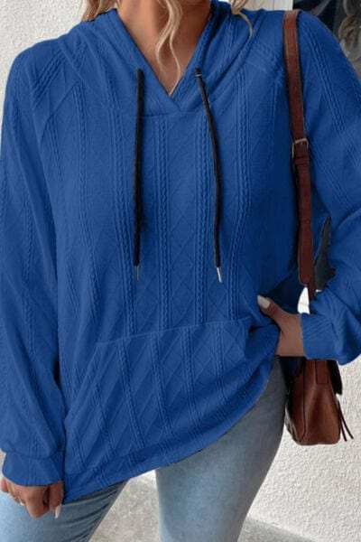 Textured Drawstring Kangaroo Pocket Hoodie - Trendsi - Flyclothing LLC