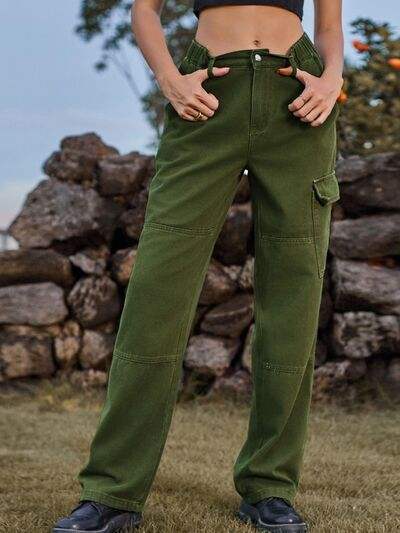 High Waist Cargo Straight Jeans - Trendsi - Flyclothing LLC