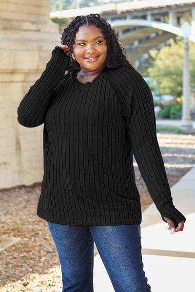 Basic Bae Full Size Ribbed Round Neck Long Sleeve Knit Top - Trendsi - Flyclothing LLC