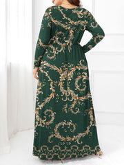 Plus Size Round Neck Maxi Dress with Pockets - Trendsi