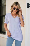 Eyelet Flounce Sleeve Scalloped V-Neck Top - Trendsi - Flyclothing LLC
