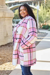Double Take Full Size Plaid Button Up Lapel Collar Coat - Trendsi - Flyclothing LLC