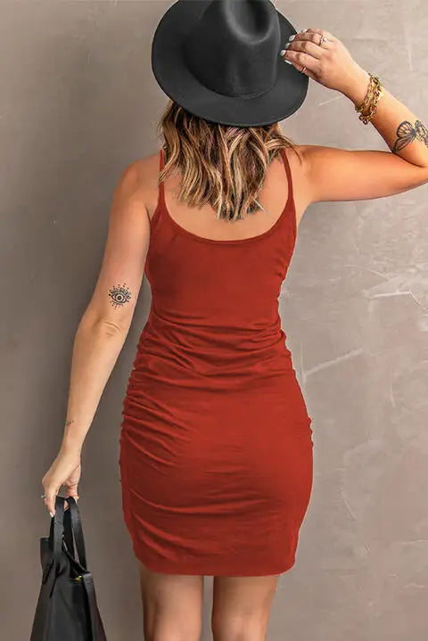 Spaghetti StrapRuched Mini Dress - Trendsi - Flyclothing LLC