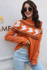Ribbed Round Neck Long Sleeve Pullover Sweater - Trendsi