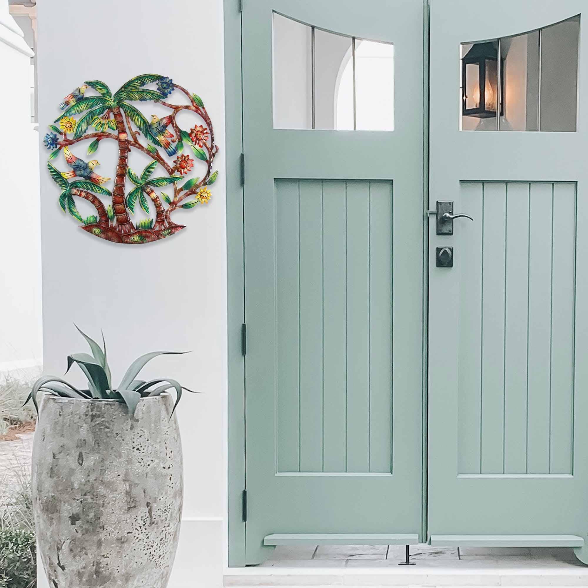 Colorful Palm Trees Hand Painted Metal Wall Art - Croix des Bouquets - Croix des Bouquets - Flyclothing LLC
