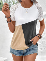 Color Block Raglan Sleeve Round Neck Tee - Trendsi - Flyclothing LLC