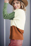 Color Block Round Neck Long Sleeve Sweater - Trendsi - Flyclothing LLC