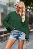 Round Neck Drop Shoulder Long Sleeve Sweater - Trendsi - Flyclothing LLC