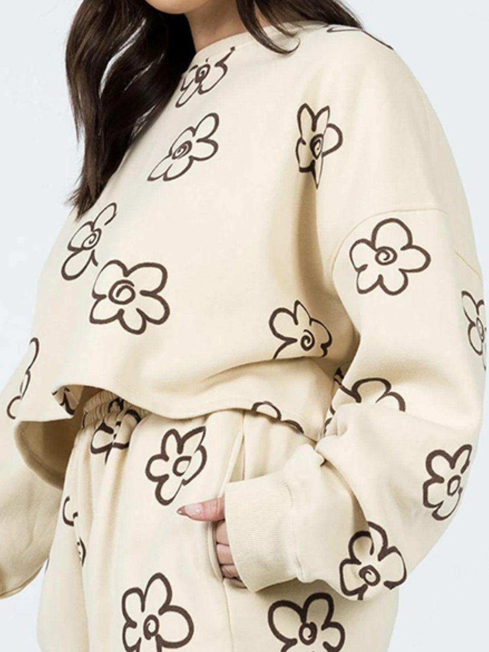 Floral Dropped Shoulder Sweatshirt and Shorts Set - Trendsi - Flyclothing LLC