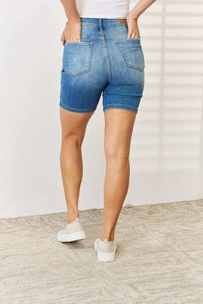 Judy Blue Full Size Tummy Control Double Button Bermuda Denim Shorts - Trendsi - Flyclothing LLC