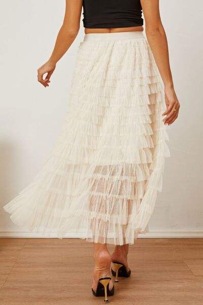 Ruched High Waist Tiered Skirt - Trendsi - Flyclothing LLC