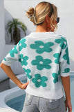 Floral Johnny Collar Half Sleeve Knit Top - Trendsi