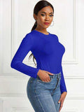 Round Neck Long Sleeve Bodysuit - Trendsi - Flyclothing LLC