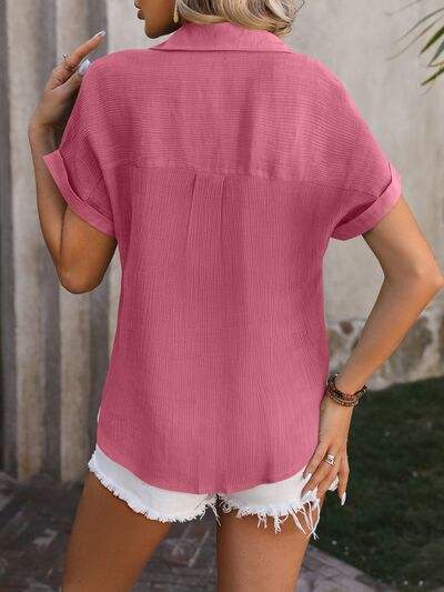 Button Up Short Sleeve Shirt - Trendsi - Flyclothing LLC