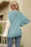 Color Block Round Neck Dropped Shoulder Sweater - Trendsi - Flyclothing LLC