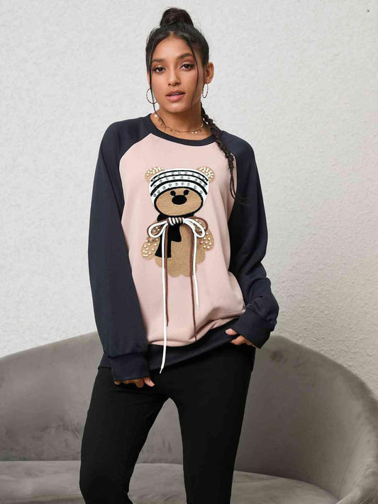 Bear Graphic Raglan Sleeve Sweatshirt - Trendsi