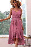 Spaghetti Strap Decorative Button Ruffled Dress - Trendsi - Flyclothing LLC
