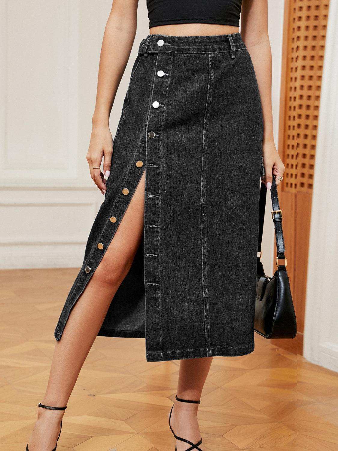 Button Down Denim Skirt - Trendsi - Flyclothing LLC