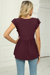 V-Neck Flutter Sleeve Babydoll Blouse - Trendsi - Flyclothing LLC