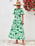 Floral Round Neck Tied Open Back Dress - Trendsi