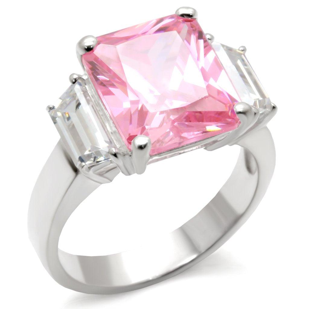 Alamode High-Polished 925 Sterling Silver Ring with AAA Grade CZ in Rose - Flyclothing LLC