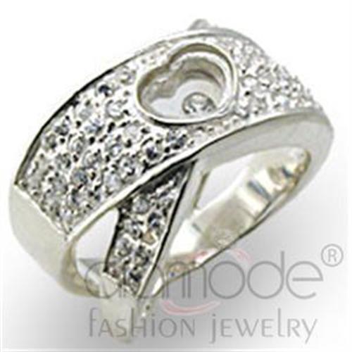Alamode High-Polished 925 Sterling Silver Ring with Top Grade Crystal in Clear - Flyclothing LLC