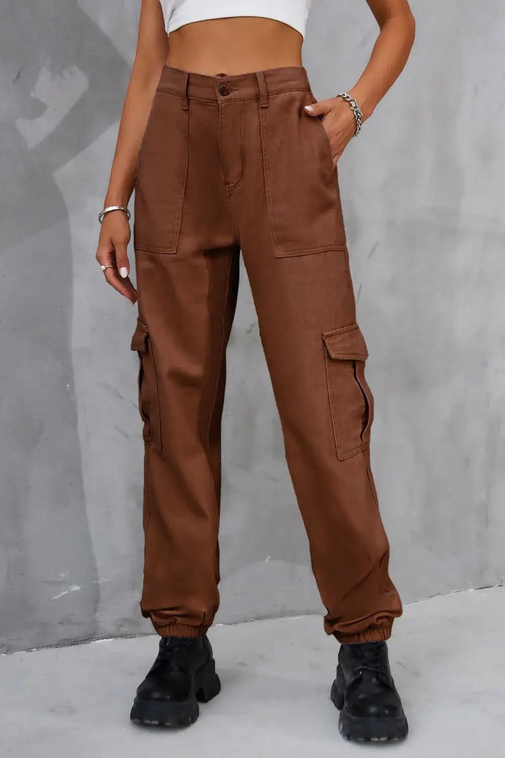Buttoned High Waist Jeans with Pockets - Trendsi - Flyclothing LLC