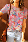 Floral Short Flounce Sleeve Blouse - Trendsi - Flyclothing LLC