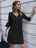 Button Down V-Neck Mini Dress - Trendsi - Flyclothing LLC