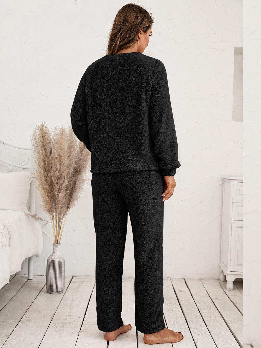 Teddy Long Sleeve Top and Pants Lounge Set - Trendsi - Flyclothing LLC
