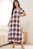 Plaid Lace Trim Ruffle Hem Night Dress - Trendsi