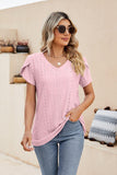 Eyelet Petal Sleeve V-Neck Knit Top - Trendsi