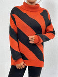 Striped Turtleneck Dropped Shoulder Sweater - Trendsi