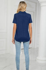 Curved Hem Johnny Collar Polo Shirt - Trendsi - Flyclothing LLC