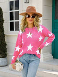 Star Round Neck Dropped Shoulder Sweater - Trendsi - Flyclothing LLC