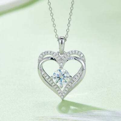 1.2 Carat Moissanite 925 Sterling Silver Heart Necklace - Trendsi - Flyclothing LLC